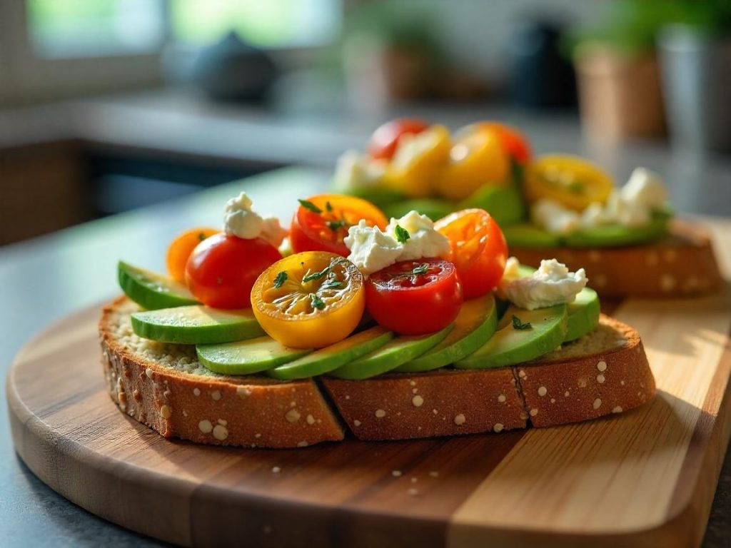 Savory Delight: Roasted Cherry Tomatoes, Feta, and Avocado on Bread